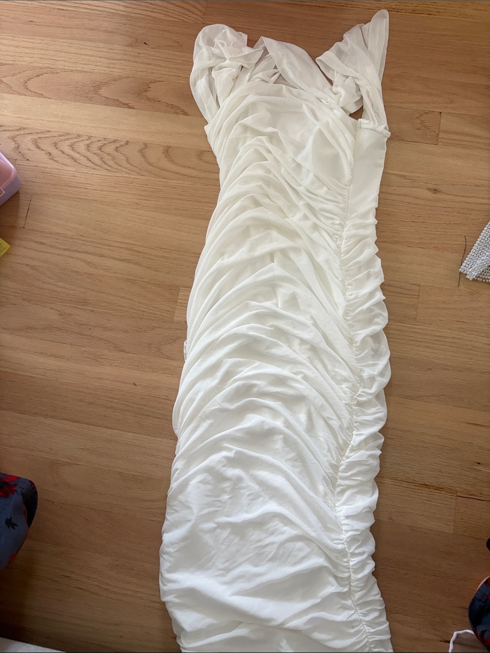 Showpo White Ruched Bodycon Dress